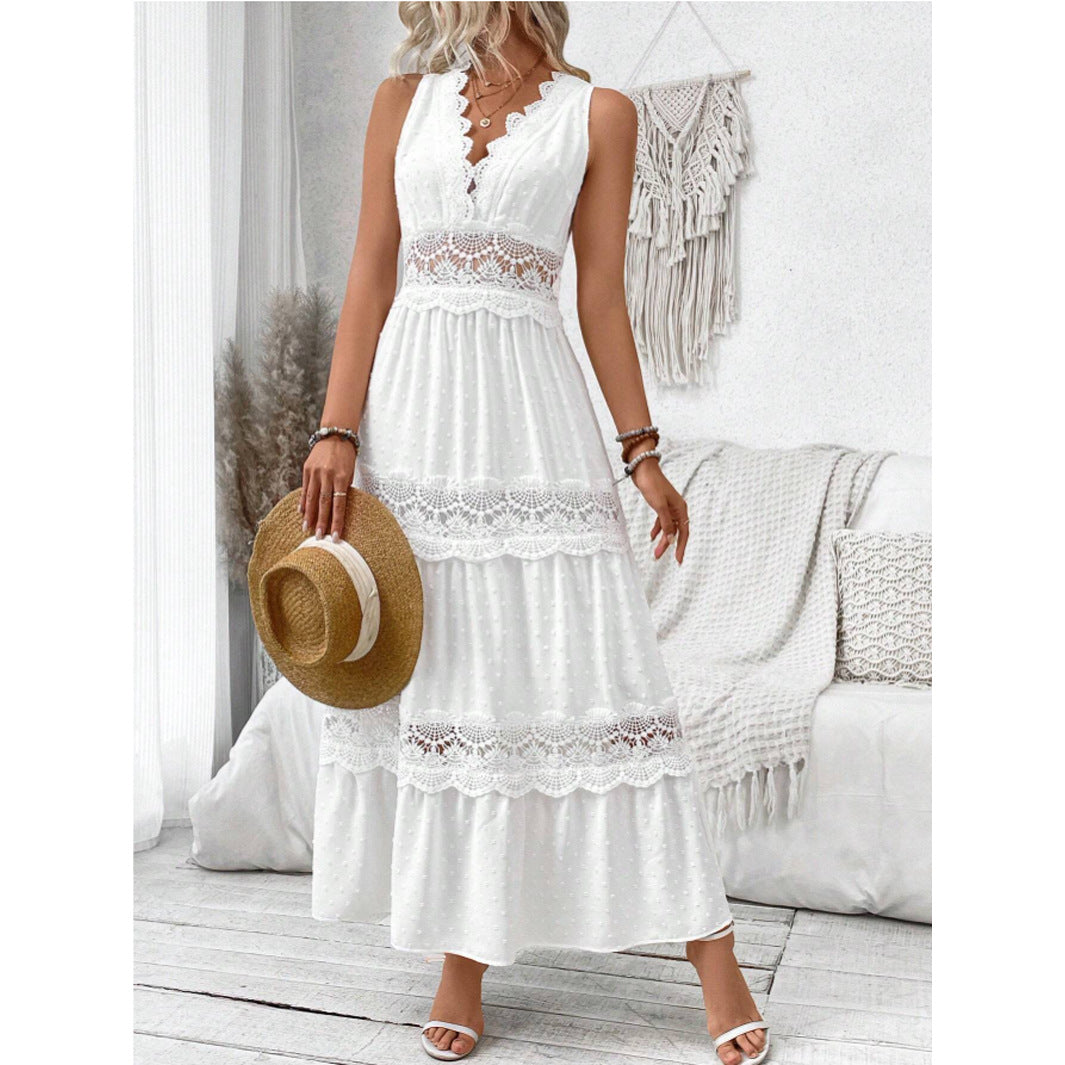 Vestido Longo Branco com Decote em V®