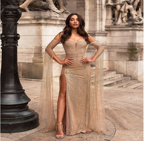 Vestido Dourado Requintado Com Fenda®