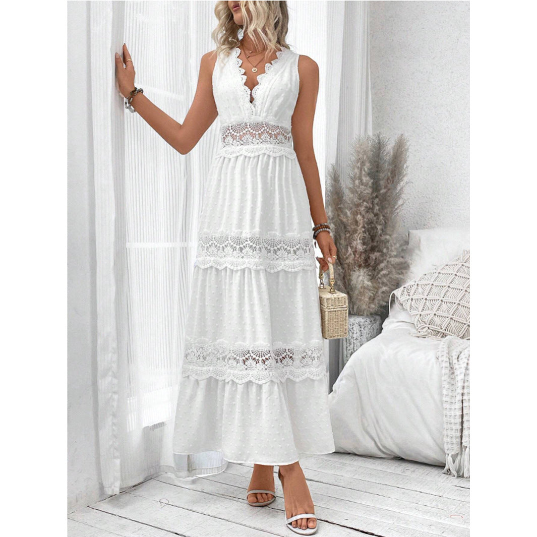 Vestido Longo Branco com Decote em V®