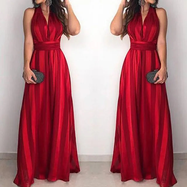Vestido Longo Vermelho Casual em V®